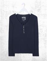 Ex Fat Face Womens Long Sleeve Livvy Henley Pyjama Jersey Top in Navy - 14 Regular