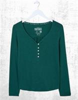 Ex Fat Face Womens Long Sleeve Livvy Henley Pyjama Jersey Top in Dark Teal - 10 Regular