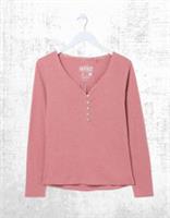 Ex Fat Face Womens Long Sleeve Livvy Henley Pyjama Jersey Top in Mid Pink - 10 Regular