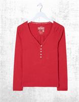 Ex Fat Face Womens Long Sleeve Livvy Henley Pyjama Jersey Top in Red - 8 Regular