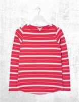 Ex Fat Face Womens Long Sleeve Breton Top in Pink Stripe - 14 Regular