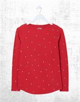 Ex Fat Face Womens Long Sleeve Bree Organic Cotton T-shirt in Red Spot - 14 Regular