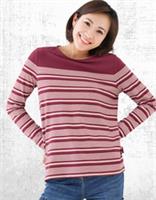 Ex Fat Face Womens Long Sleeve Bex Stripe Button Back Top in Red - 12 Regular