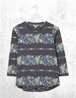 Ex Fat Face Womens Sleeve Stripe Natalie Floral Top in Black - 12 Regular