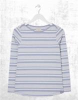 Ex Fat Face Womens Long Sleeve Breton Top in Blue White Stripe - 8 Regular