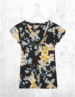 Ex Fat Face Womens Short Sleeve Henley Citrus Floral Top in Black - 10 Regular