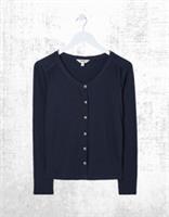 Ex Fat Face Womens Long Sleeve Leah Button Through 100% Cotton Top in Navy - 10 Regular
