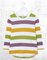 Ex Fat Face Womens 3/4 Sleeve Natalie Stripe T Shirt in Ivory Multi - 10 Regular