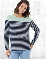 Ex Fat Face Womens Long Sleeve Bex Stripe Button Back Top in Blue - 12 Regular