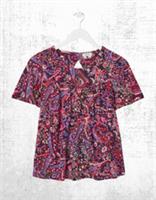 Ex Fat Face Womens Short Sleeve Bright Paisley Top in Purple - 14 Regular