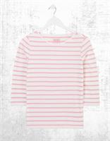 Ex Fat Face Womens 3/4 Sleeve Natalie Stripe T Shirt in Bright Pink Multi - 14 Regular