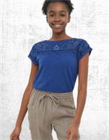 Ex Fat Face Womens Short Sleeve Ivy Embroidered T-Shirt in Blue - 12 Regular