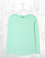 Ex Fat Face Womens Long Sleeve Breton Top in Green White Stripe - 12 Regular