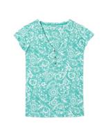 Ex Fat Face Womens Short Sleeve Henley Frill Patch Paisley Top in Blue - 12 Regular