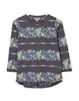Ex Fat Face Womens Sleeve Stripe Natalie Floral Top in Black - 16 Regular