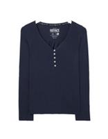 Ex Fat Face Womens Long Sleeve Henley Pyjama Jersey Top in Navy - 14 Regular