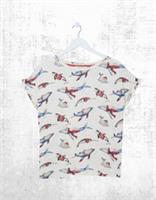 Ex Fat Face Womens SS Cotton Pyjama Top in Ivory Wilson Whale - 2XL Regular