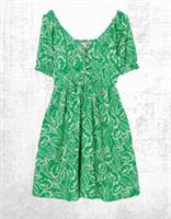Ex Fat Face Womens Aideen Linen Blend Leaf Dress In Bright Green Mix - 10 Long