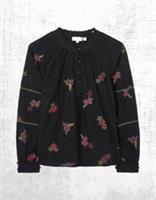 Ex Fat Face Womens Long Sleeve Chessie Embroidered Blouse in Black - 14 Regular