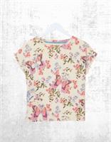 Ex Fat Face Womens SS Cotton Pyjama Top in Ivory Butterfly - L Regular