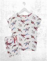 Ex Fat Face Womens Short Sleeve Shorts and Top Pyjama Set in Ivory Whale - S Regular