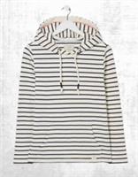 Ex Fat Face Womens Sally Overhead Stripe Hoodie in Ivory Navy - S Regular