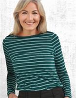 Womens Fat Face Jersey Top Green Stripe Breton Long Sleeve Cotton Crew Neck - 14 Regular