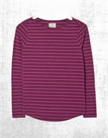 Womens Fat Face Jersey Top Plum Stripe Breton Long Sleeve Cotton Crew Neck - 10 Regular
