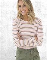 Womens Fat Face Jersey Top Oatmeal Stripe Breton Long Sleeve Cotton Crew Neck - 10 Regular