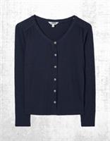 Womens Fat Face Top Long Sleeve V Neck Leah Button Through 100% Cotton Navy - 20 Regular