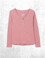Womens Fat Face Pyjama Top Jersey Long Sleeve Cotton Livvy Henley Mid Pink - 10 Regular