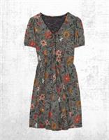 Womens Fat Face Midi Dress Nell Detail Floral Short Sleeve V-Neck Black - 14 Regular