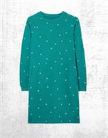 Womens Fat Face Sweat Dress Embroidered Green Spot Cotton Jersey Crew Neck - 14 Regular
