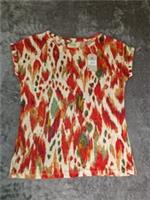 FatFace Women's Linen Top Abstract Ikat Print Short Sleeve Tshirt Size 8 Rrp £42 - 8 Regular