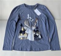 Fatface Girls Blue Deer Sequin Graphic Top Age 11-12 Years *BNWT*