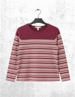 Womens Fat Face Top Long Sleeve Bex Stripe Button Back Cotton Top in Red - 12 Regular