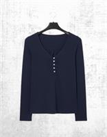 Womens Fat Face Pyjama Jersey Top Long Sleeve Henley Button Navy (A Bit Defect) - 10 Regular