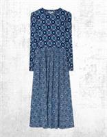 Womens Fat Face Jersey Midi Dress Long Sleeve Fia Batik Geo Indigo Blue - 8 Regular