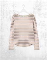 Womens Fat Face Jersey Top Oatmeal Stripe Breton Long Sleeve Cotton Crew Neck - 6 Regular