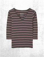 Women's Fat Face Jersey T-shirt V Neck 3/4 Sleeve Cotton Porter Grey Stripe - 6 Regular