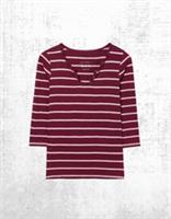 Women's Fat Face Jersey T-shirt V Neck 3/4 Sleeve Cotton Porter Red Stripe - 8 Regular