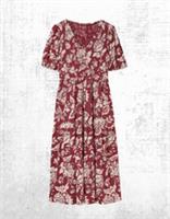 Womens Fat Face Midi Dress Danielle Brush Floral Burgundy Red (A Bit Defect) - 12 Regular