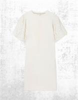 Womens Fat Face Jersey Dress White Short Sleeve Crew Neck Broderie Puff Sleeves - 22 Regular
