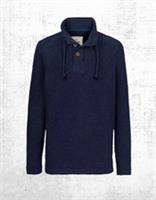 Mens Fat Face Sweat Top Long Sleeve Button Half Neck Textured Navy - S Regular
