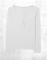 Womens Fat Face Pyjama Top Jersey Long Sleeve Cotton Livvy Henley Ivory White - 12 Regular