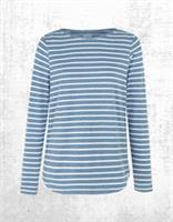 Womens Fat Face Breton Top Cotton Long Sleeve Surf Blue Stripe Crew Neck Size 8 - 8 Regular