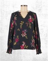 Womens Fat Face Floral Top V Neck Long Sleeve Florence Dotted Black - 22 Regular