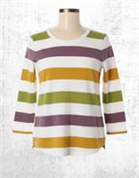 Womens Fat Face 3/4 Sleeve Natalie Stripe T Shirt Cotton Ivory Multi - 8 Regular