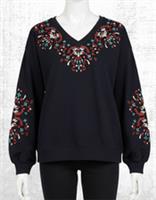 Womens Fat Face Sweatshirt Black Embroidered V Neck Sweatshirt Cotton - 12 Regular