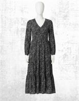 Womens Fat Face Dress Graphite Grey Texture Floral Regular Midi Cotton Long Slee - 16 Petites